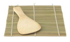 Helen's Asian Kitchen 7"x 5" Bamboo Sushi Mat and Rice Paddle