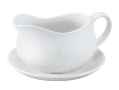 Harold Imports 24oz White Porcelain Gravy Boat with Saucer